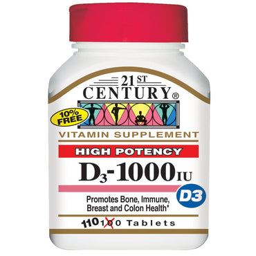 21st Century, Vitamina D3, alta potencia, 1000 UI, 110 comprimidos