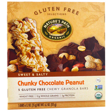 Nature's Path, Gluten Free Selections, Chewy Granola Bars, Chunky Chocolate Peanut, 5 Bars, 1.2 oz (35 g) Each