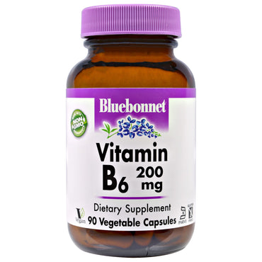 Bluebonnet Nutrition, Vitamina B-6, 200 mg, 90 Cápsulas Vegetais