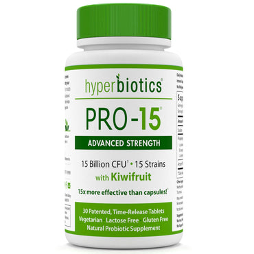 Hyperbiotics, PRO-15, potencia avanzada, 15 mil millones de UFC, 30 tabletas de liberación prolongada