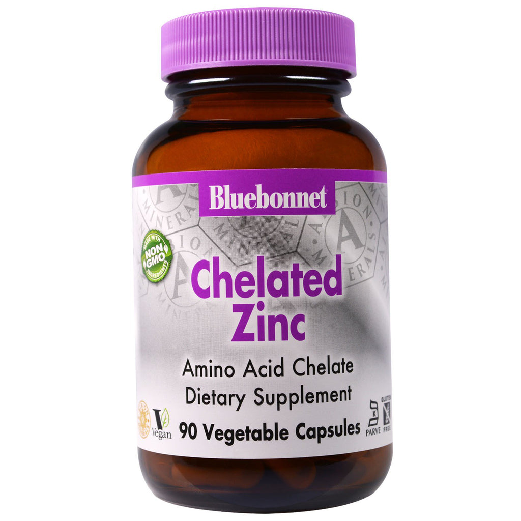 Bluebonnet Nutrition, zinc quelado, 90 cápsulas vegetales