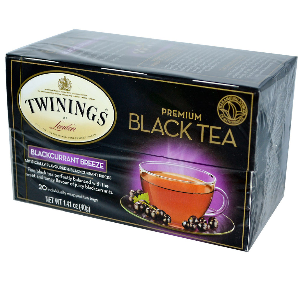 Twinings, תה שחור פרימיום, בריז דומדמניות שחורות, 20 שקיות תה, 1.41 אונקיות (40 גרם)