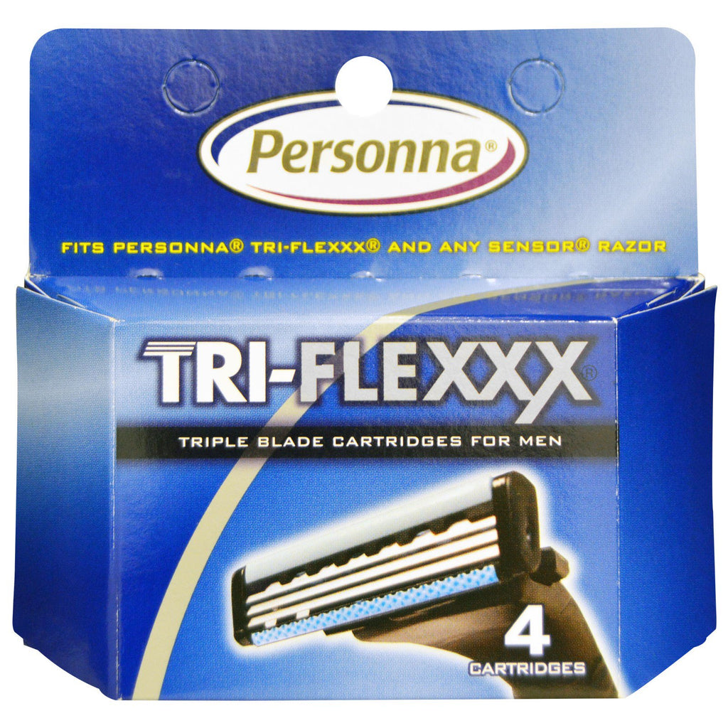 סכיני גילוח פרסונה, Tri-Flexxx, מחסניות משולשות להבים לגברים, 4 מחסניות