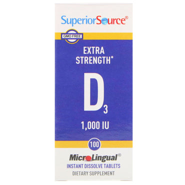 Superior Source, MicroLingual, Extra Strength D3, 1,000 IU, 100 Tablets