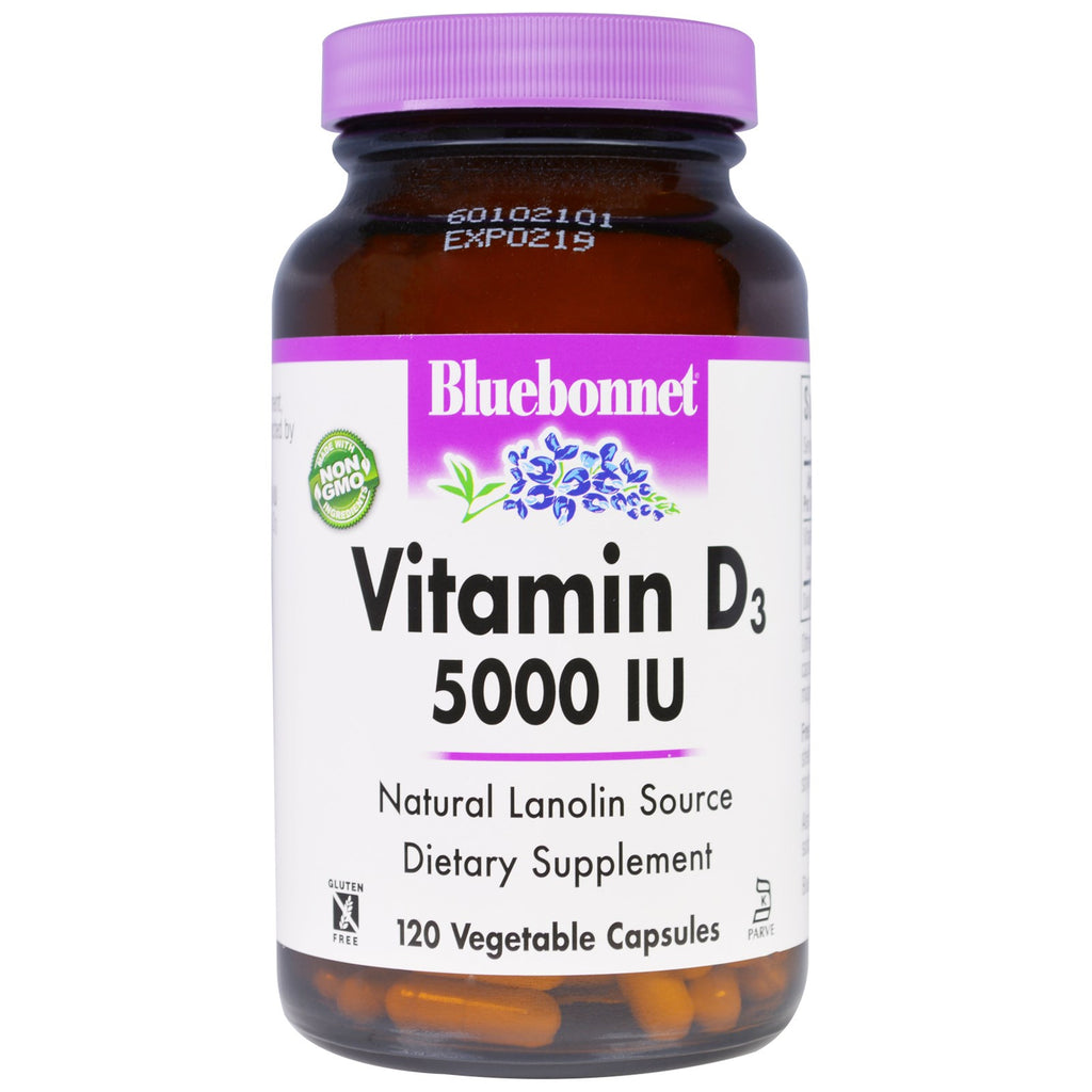 Bluebonnet 영양, 비타민 d3, 5000 iu, 120 식물성 캡슐