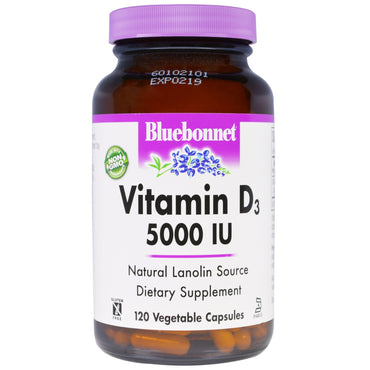 Nutrición Bluebonnet, vitamina d3, 5000 iu, 120 cápsulas vegetales