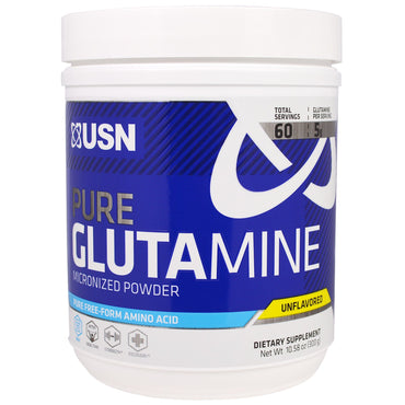 USN, rent glutamin mikroniseret pulver, uden smag, 10,58 oz (300 g)