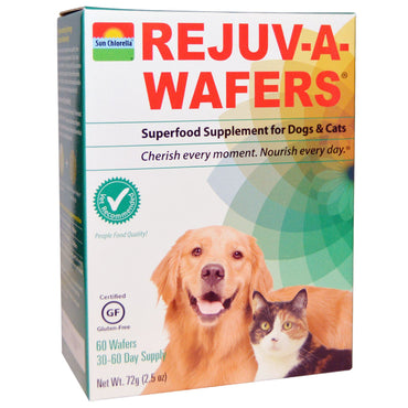 Sun Chlorella, Rejuv-A-Wafers, suplemento superalimento para perros y gatos, 60 obleas