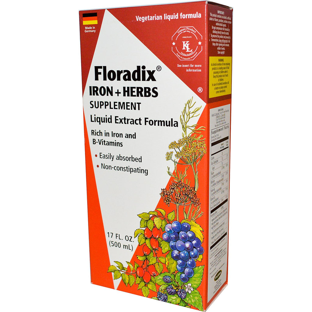 Flora, Floradix, Suplement żelaza i ziół, Formuła ekstraktu płynnego, 17 uncji (500 ml)