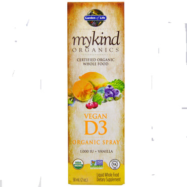 Garden of Life, MyKind s, Vegan D3, spray de vainilla, 1000 UI, 2 oz (58 ml)