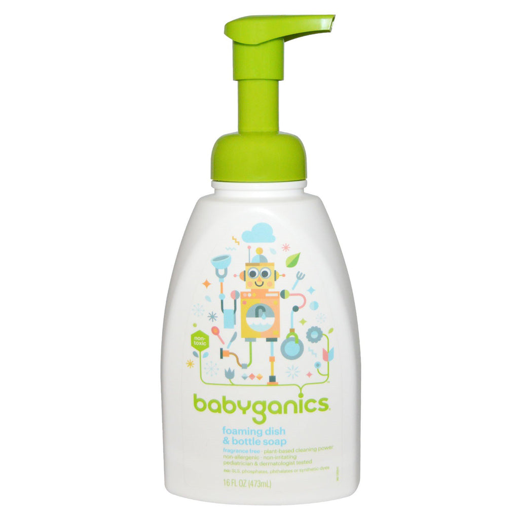 BabyGanics, skummande disk- och flasktvål, parfymfri, 16 fl oz (473 ml)