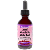 Bluebonnet Nutrition, Vitamina B-12 líquida y ácido fólico, sabor natural a frambuesa, 2 fl oz (59 ml)