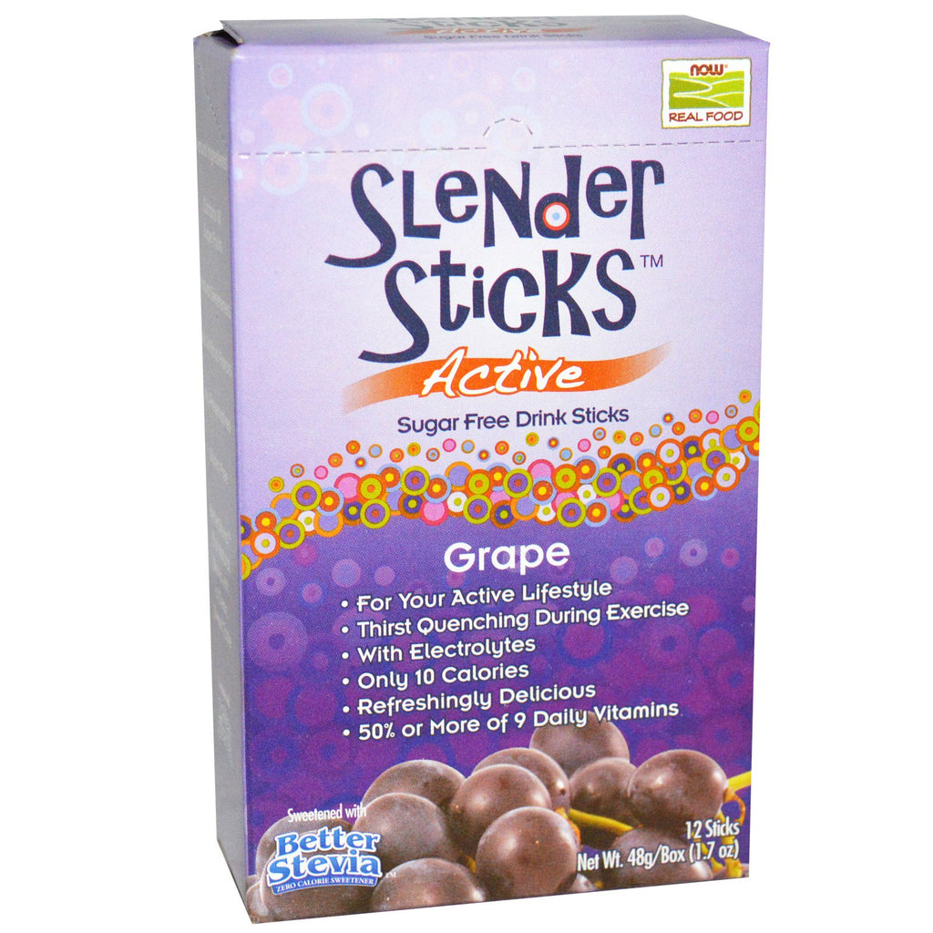 Now Foods, Real Food, Slender Sticks, Active, Grape, 12 Sticks, (4 g) styck