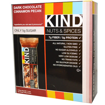KIND Bars, Nozes e Especiarias, Chocolate Amargo, Canela e Noz-pecã, 12 Barras, 40 g (1,4 oz)