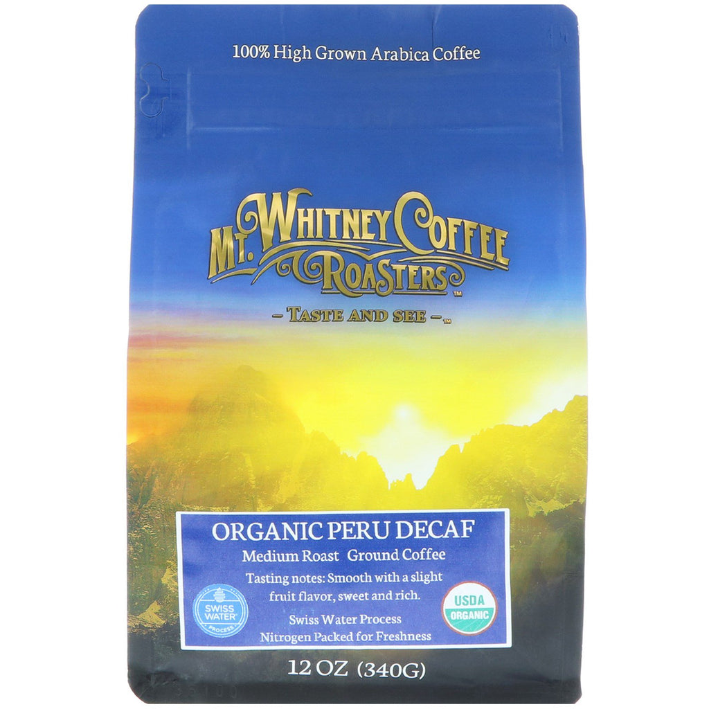 Mt. Whitney Coffee Roasters, Peru koffeinfri, malt kaffe, 12 oz (340 g)