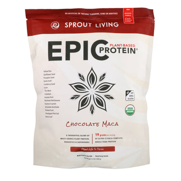 Sprout Living, , Epic Plant-Based Protein, Chocolate Maca, 2.2 lb (1,000 g)
