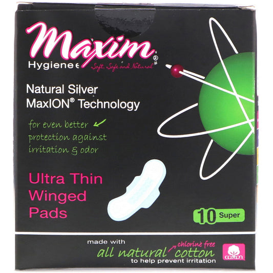 Produtos de higiene Maxim, absorventes alados ultrafinos, tecnologia maxion de prata natural, super, 10 absorventes