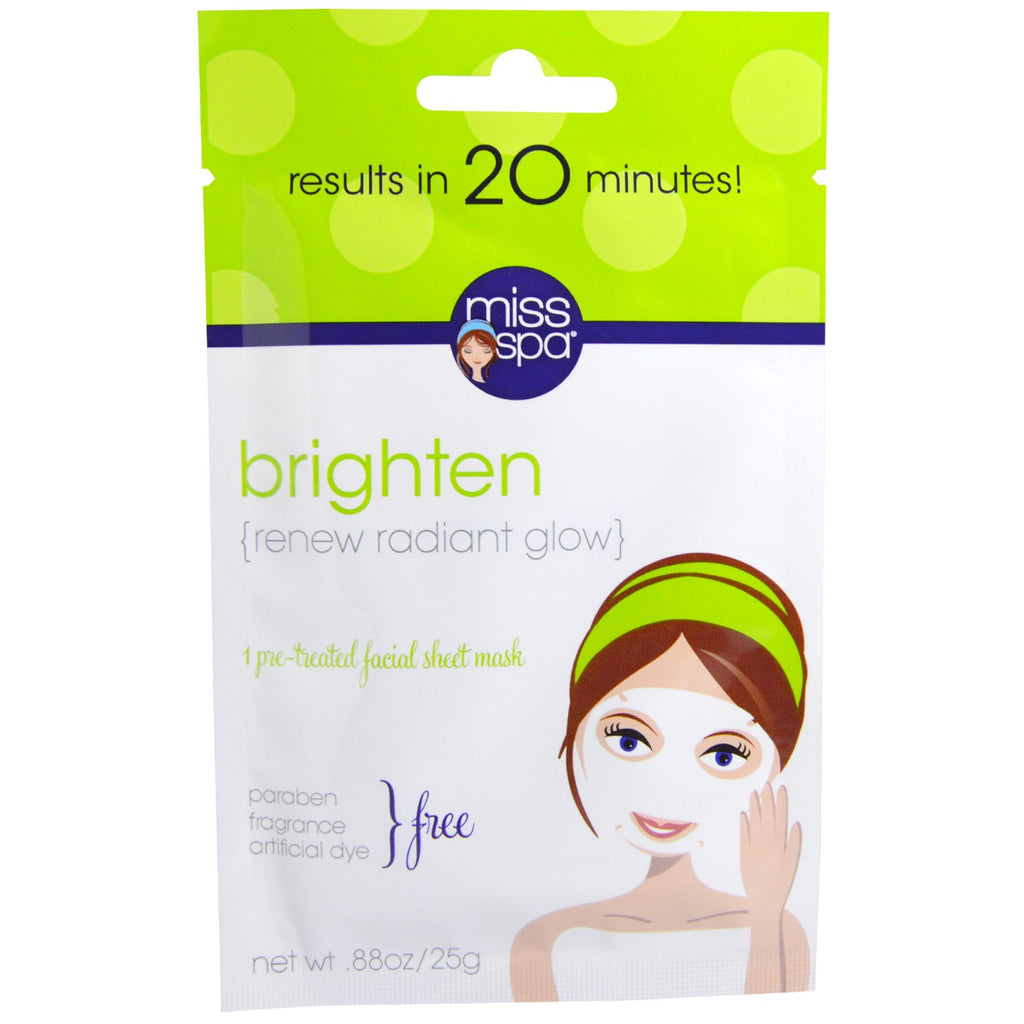 Miss Spa, Brighten, 1 Pre-Treated Facial Sheet Mask, 1 Mask