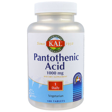 KAL, acide pantothénique, 1000 mg, 100 comprimés
