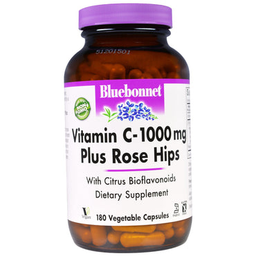 Bluebonnet Nutrition, ויטמין C - 1000 מ"ג פלוס ורדים, 180 כוסות צמחיות