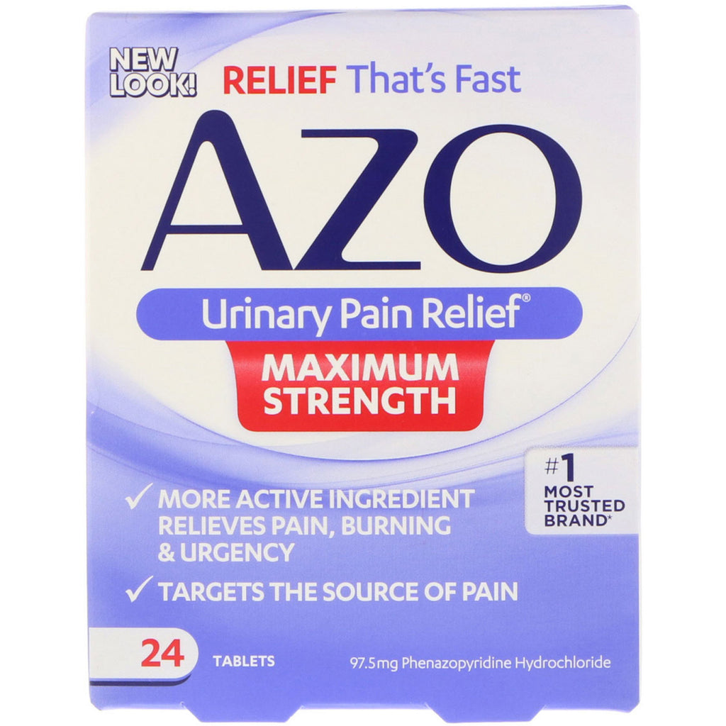 Azo, verlichting van urinepijn, maximale sterkte, 24 tabletten