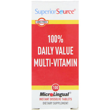 Hochwertige Quelle, 100 % Multivitaminpräparat für den täglichen Bedarf, 100 mikrolinguale Tabletten mit sofortiger Auflösung