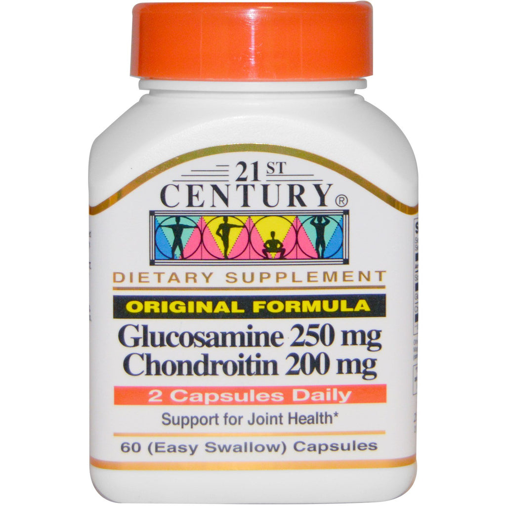 21e siècle, Glucosamine 250 mg, Chondroïtine 200 mg, Formule originale, 60 capsules (à avaler facilement)