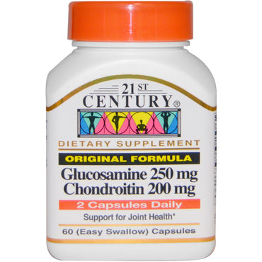 21st Century、グルコサミン 250 mg、コンドロイチン 200 mg、オリジナル フォーミュラ、60 (飲みやすい) カプセル