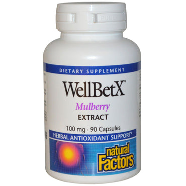 Naturlige faktorer, WellBetX, morbærekstrakt, 100 mg, 90 kapsler