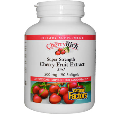 Natural Factors, CherryRich, Super Strength Cherry Fruit Extract, 500 mg, 90 Softgels