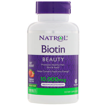 Natrol, Biotin, schnell löslich, Erdbeergeschmack, 10.000 µg, 120 Tabletten