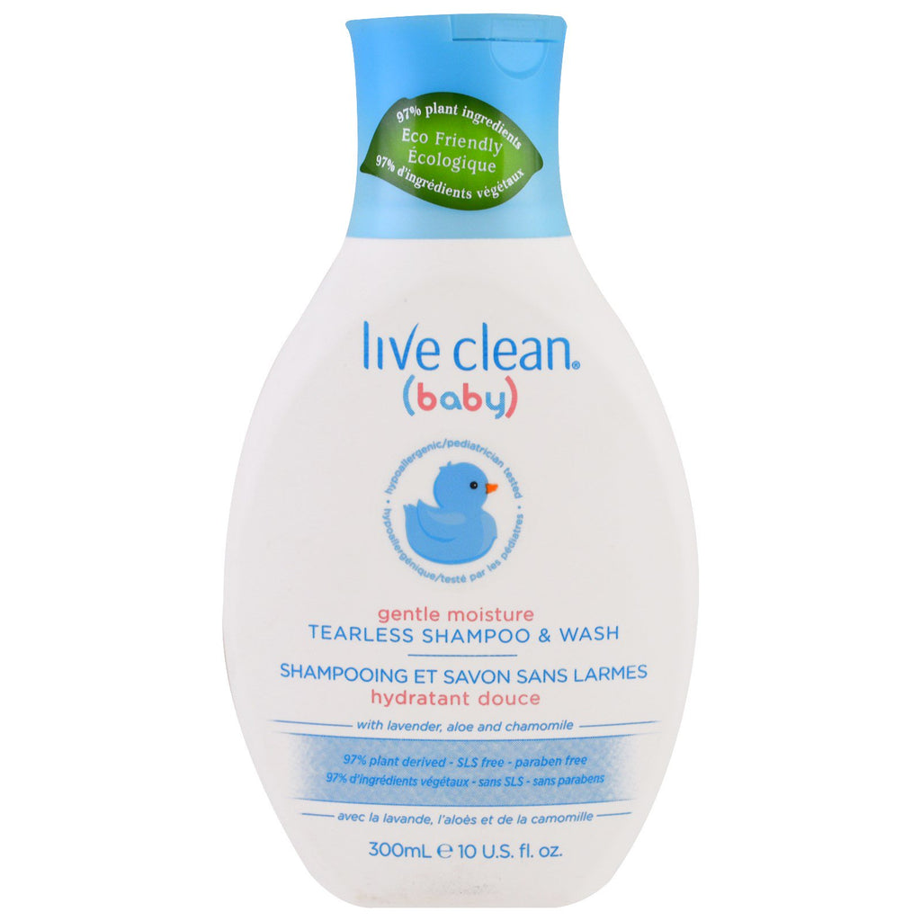 Live Clean, مرطب لطيف للأطفال، شامبو وغسول بدون دموع، 10 أونصة سائلة. (300 مل)