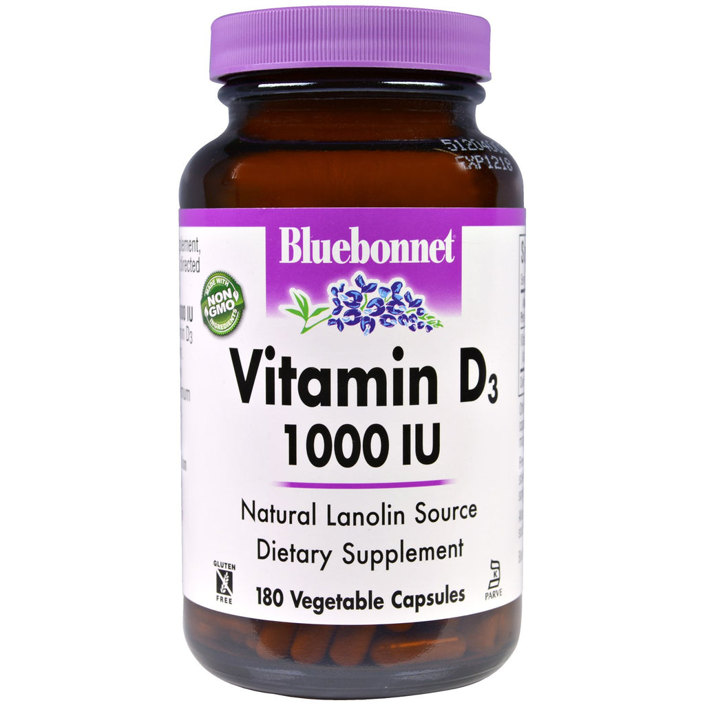 Bluebonnet 영양, 비타민 d3, 1000 iu, 180 식물성 캡슐