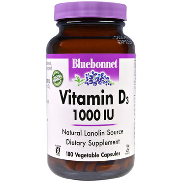 Nutrição Bluebonnet, vitamina d3, 1000 UI, 180 cápsulas vegetais