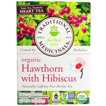 Médicinaux traditionnels, tisanes, aubépine à l'hibiscus, tisane naturellement sans caféine, 16 sachets de thé emballés, 1,13 oz (32 g)