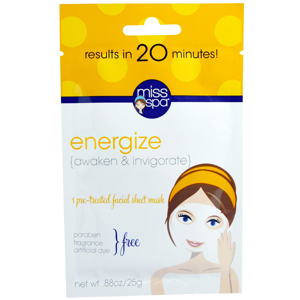 Miss Spa, Energize, 1 Pre-Treated Facial Sheet Mask
