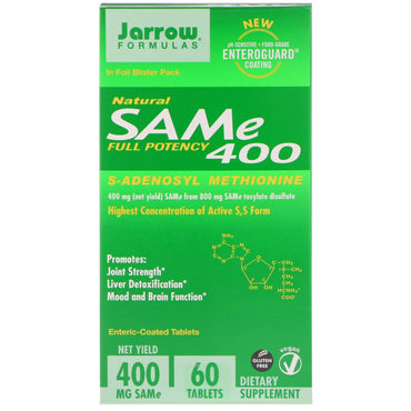 Jarrow Formulas, SAM-e (S-Adénosyl-L-Méthionine) 400, 60 Comprimés à enrobage entérique