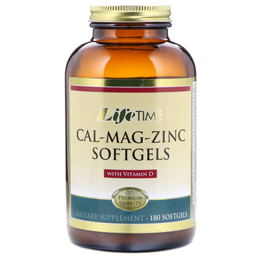 Life Time, Cal-Mag-Zinc con vitamina D, 180 cápsulas blandas