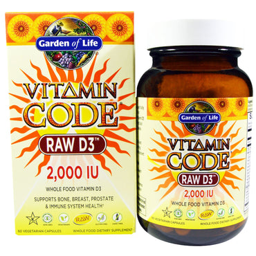 Garden of Life, Vitamin Code, D3 cru, 2 000 UI, 60 capsules végétariennes