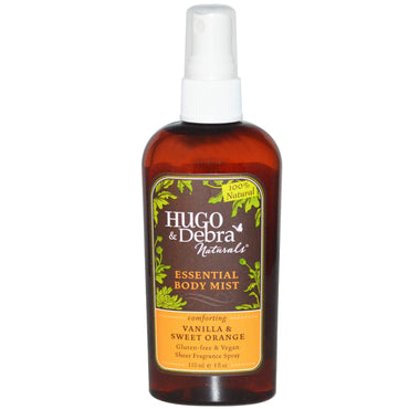 Hugo Naturals, Essential Body Mist, vanilje og søt appelsin, 4 fl oz (118 ml)