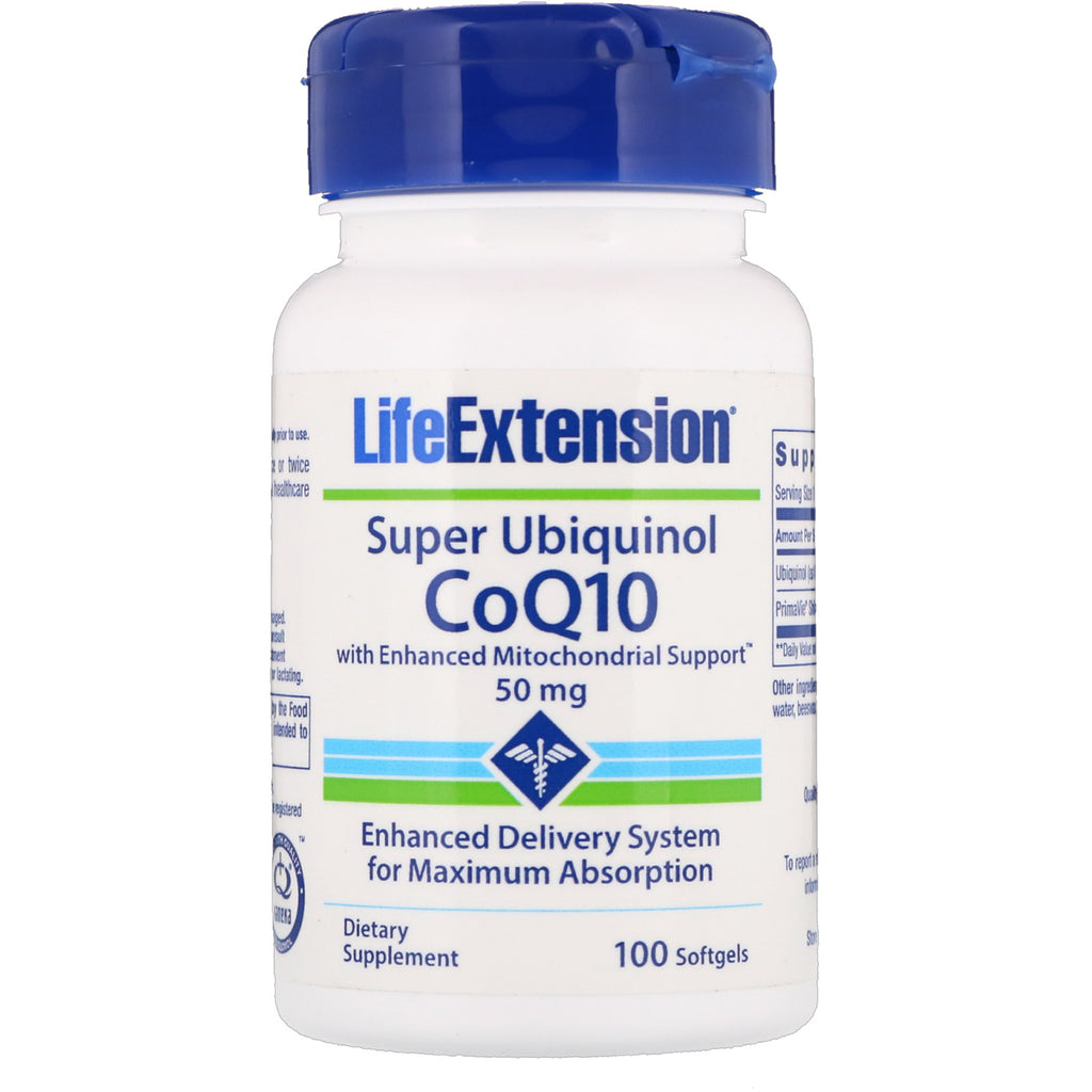 Life Extension, Super Ubiquinol CoQ10 مع دعم محسن للميتوكوندريا، 50 مجم، 100 كبسولة هلامية