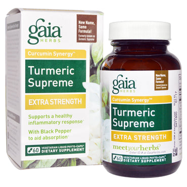 Gaia Herbs, الكركم سوبريم، قوة إضافية، 60 كبسولة نباتية سائلة
