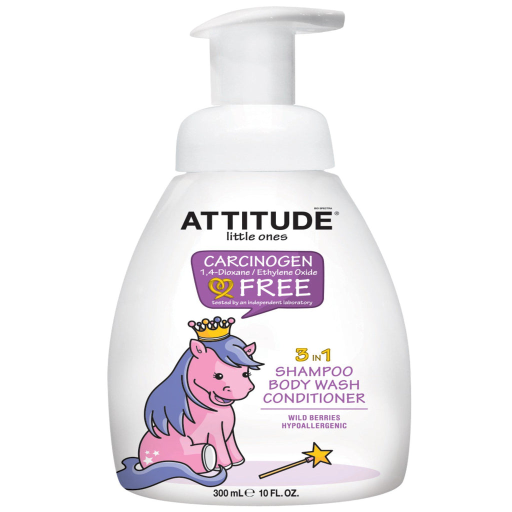 ATTITUDE, Little Ones, 3 in 1 Shampoo, Body Wash, Conditioner, Wild Berries, 10 fl oz (300 ml)