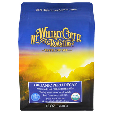 Mt. Whitney Coffee Roasters, Pérou décaféiné, grains entiers, 12 oz (340 g)
