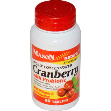 Mason Natural, Cranberry com Probiótico, Altamente Concentrado, 60 Comprimidos
