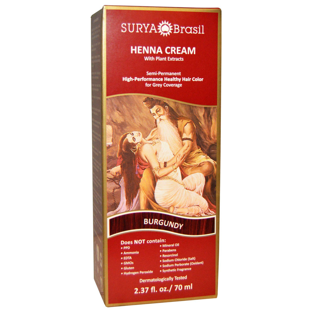 Surya Henna, crème au henné, traitement de coloration et de conditionnement des cheveux, bordeaux, 2,37 fl oz (70 ml)