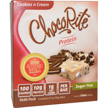 HealthSmart Foods, Inc., barras ChocoRite Cookies n Cream, 5 barras de proteína, 5,6 oz (32 g) cada una