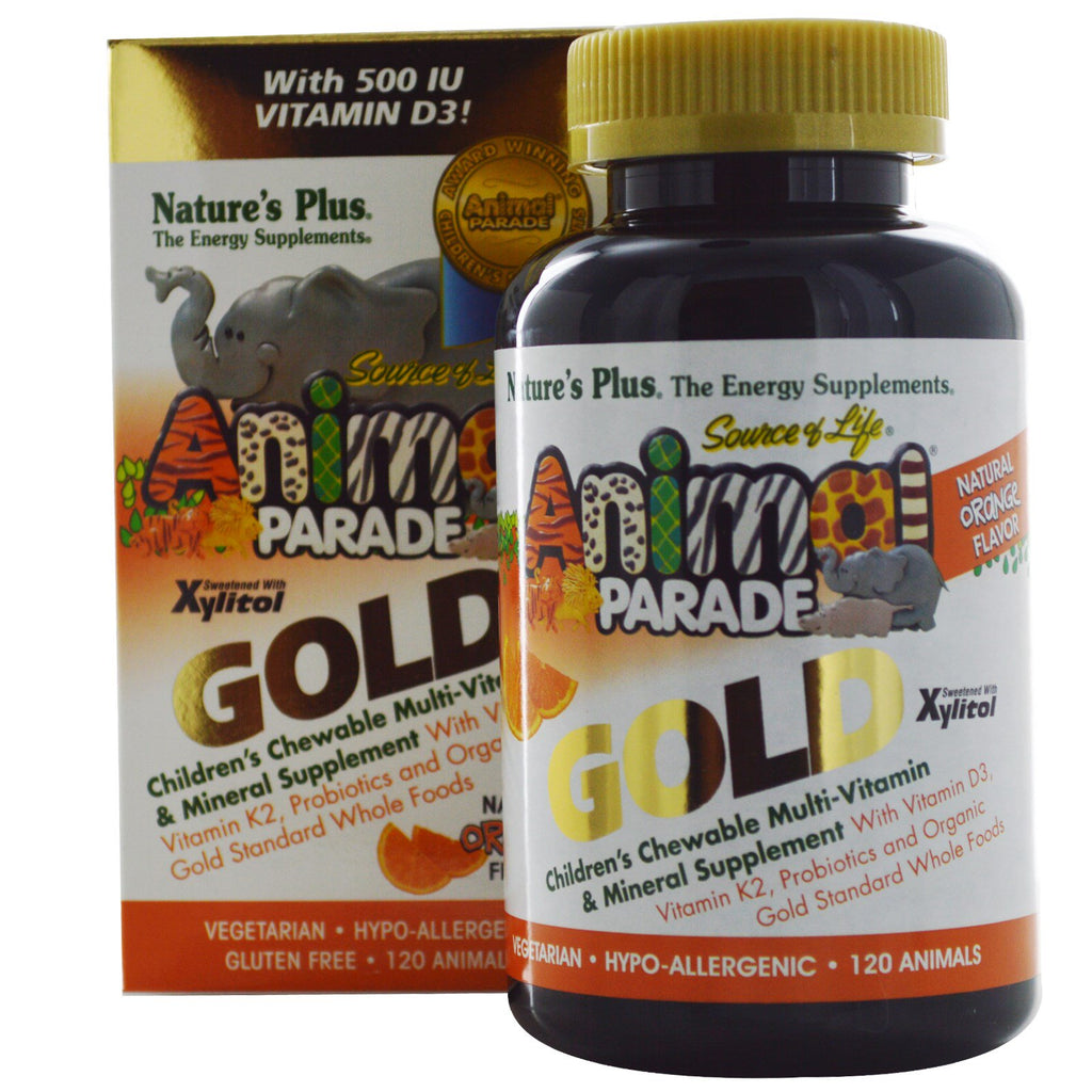 Nature's Plus, Source of Life, Animal Parade Gold, Children's Chewable Multi-Vitamin & Mineral Supplement, Natural Orange Flavor, 120 Animals