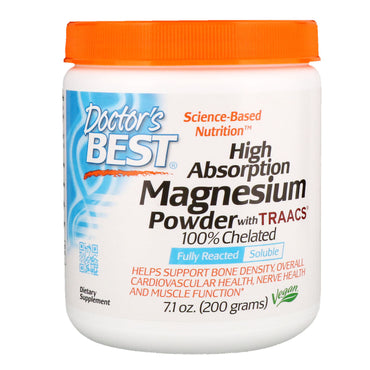 Doctor's Best, Magnesio en polvo de alta absorción, con TRAACS, 7,1 oz (200 g)