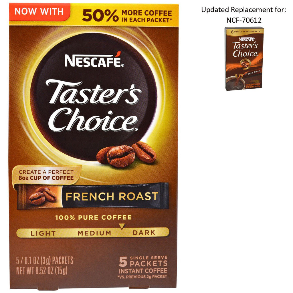 Nescafé, Taster's Choice, snabbkaffe, fransk rost, 5 paket för en servering, 0,1 oz (3 g) vardera